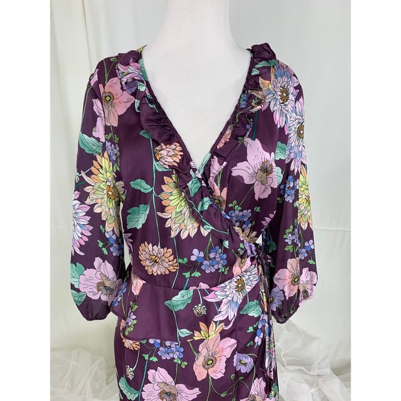 Anthro Ella Moon Dress FLORAL Ruffle Wrap Plum Derby Tea Party Church Modest - Picture 8 of 13